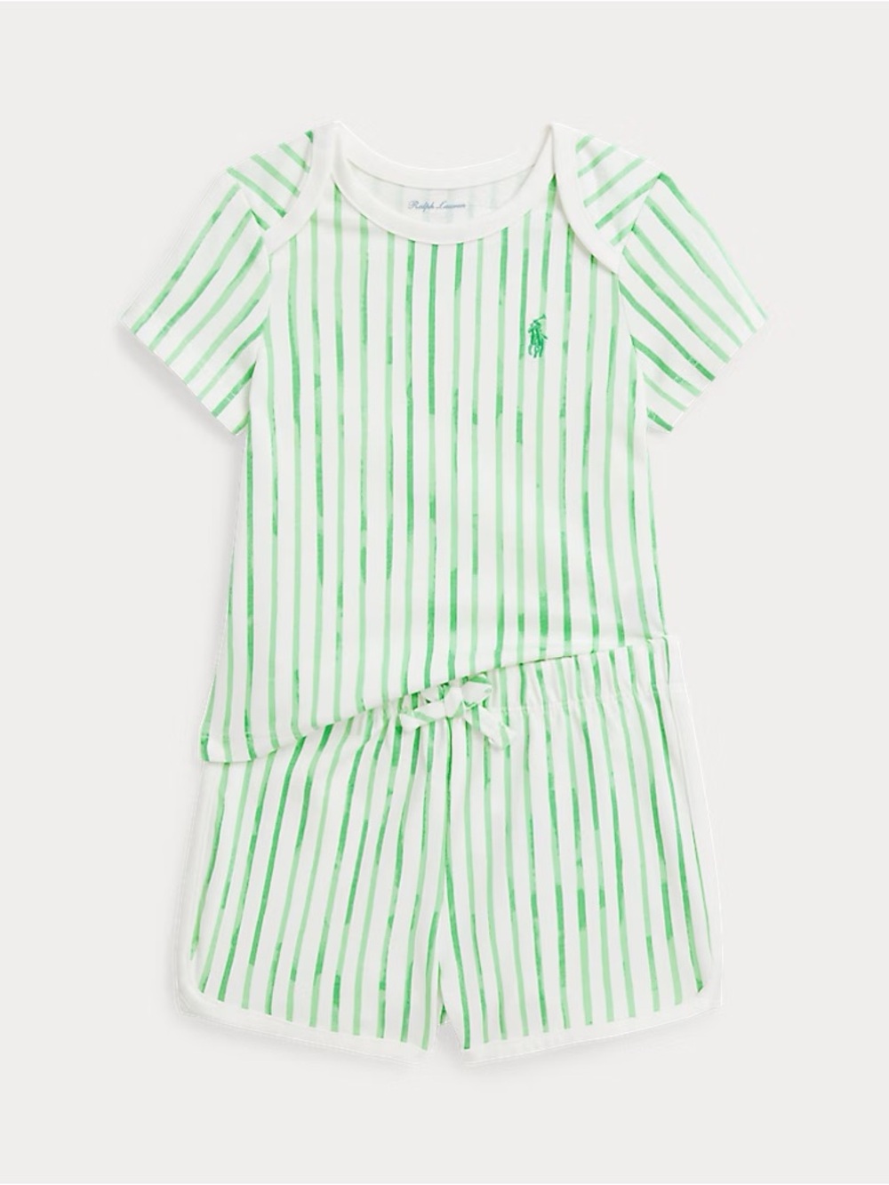 Ralph Lauren Green Striped Cotton Jersey Tee & Short Set